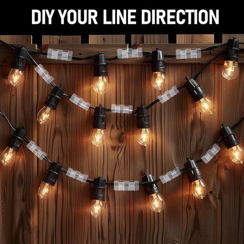 60Pcs Dazzle Bright Hooks for Outdoor String Lights Clips, Heavy Duty Cable Clips Waterproof Adhesive Strips