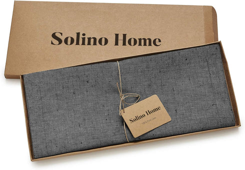 Solino Home Athena Linen Table Runner, 100% Pure Linen Charcoal Grey, 14 x 120 Inch, 120 Inches Long for Dining,
