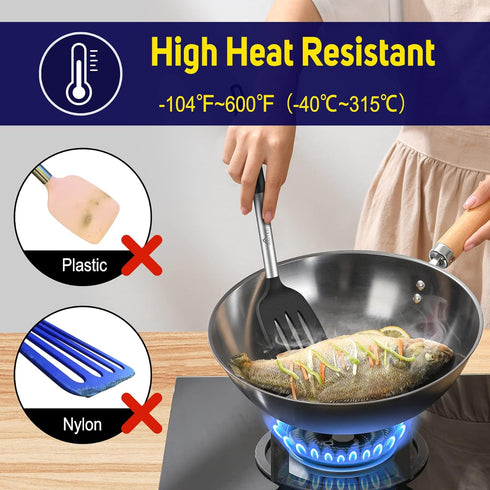 HOTEC Heat Resistant Silicone Slotted Solid Turner Spatula, Kitchen Spatula Set, Cooking Utensils for Nonstick