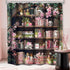 Gothic Skull Shower Curtain 60Wx72H Vintage Bookshelf Witchy Floral Pink Cherry Pretty