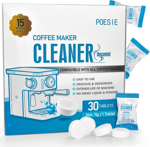 Poesie 30 Count Coffee Machine Cleaning Tablets, Cleaner and Descaler for All Coffee Machines