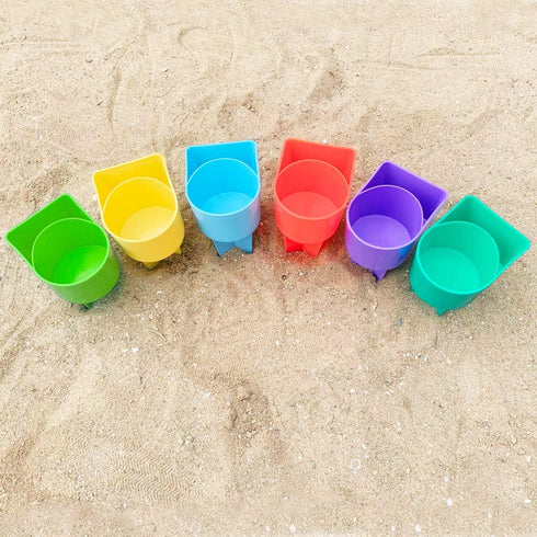 Home Queen Beach Cup Holder with Pocket, Multifunctional Sand Drink Holder Set of 6 (Blue, Teal, Purple, Green, Orange,