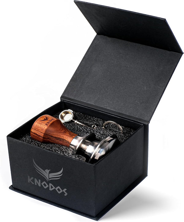 54mm Espresso Tamper for Breville Espresso Machines V2, Rosewood KNODOS Auto Leveling Double Spring Loaded Design