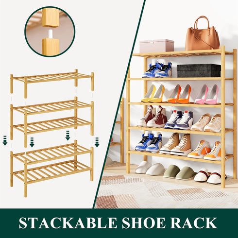 3 Closet, Smiry Shoe Rack, Tier Bamboo Shoe Organizer, Stackable Free Standing Wooden Shoe Storage Shelf for Entryway