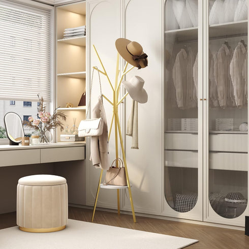 Coat Rack Hat Stand, Free Standing Display Hall Tree, Metal Hat Hanger with 9 Hooks for Clothes, Hats, and Scarves,