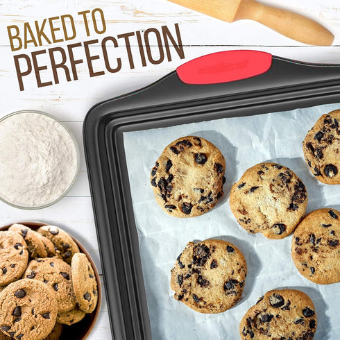 Baking Pan, Carbon Steel Non Stick Oven Baking Sheet Oven Bakeware Baking Set with Silicone Handle Deepened Design Baking Tray for Oven Bakery, Dishwasher Safe(A-106 Quadrate)