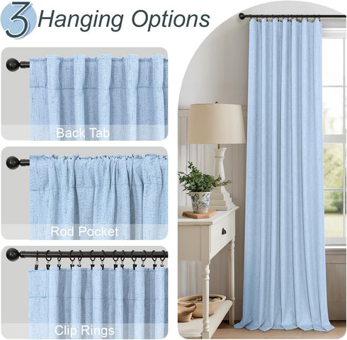 63 Inch 2 52x63 Pitalk Light Blue Curtains for Bedroom Length Panels Linen Blackout Room Darkening Cold Heat Light