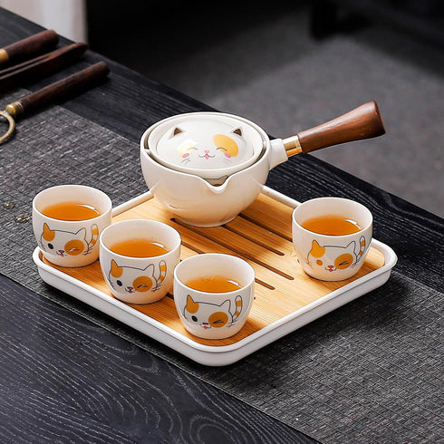 Set set, Set 360 Set (4cups-cat) Chinese Tea Gongfu Tea Portable Teapot with Rotation Tea maker and Infuser,Kung Fu Tea