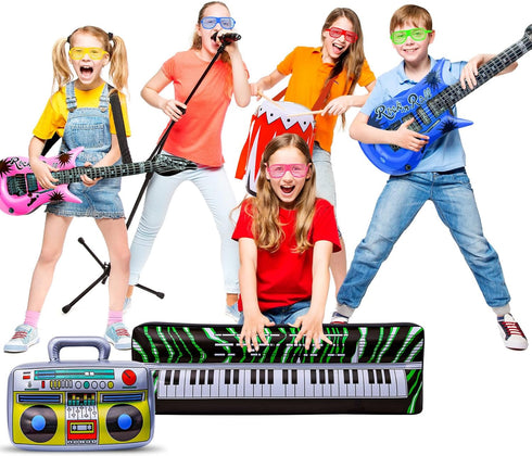 48pcs 80s 90s Inflatable Rock Star Toys, Party Decorations Inflatable Party Props Musical Instrument Blow up Guitar