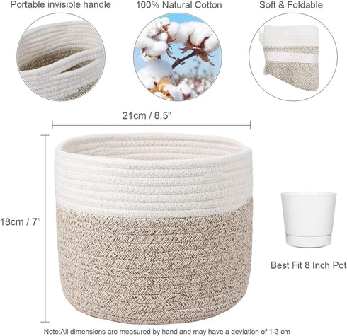 Woven Cotton Rope Plant Basket for 8" Flower Pot Small Basket for Plants Storage Organizer H7.5 x W8.5 by Oradrem