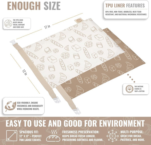 Cozy Set Bread Reusable Bread Bag for Home Bakers | USA Brand | Charming Designs (Bread)