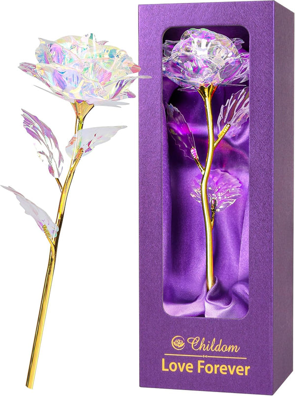 Childom Birthday Gifts for Women, Christmas Rainbow Rose Gifts for Her Mom, Sweet Artificial Flower Present