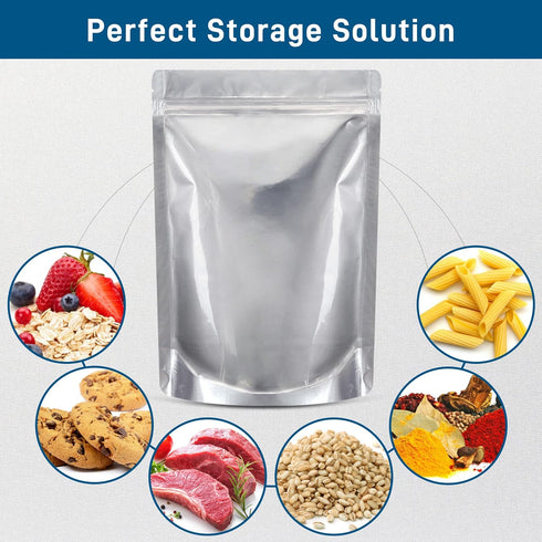 50 Packs Window,1 QUART(9.44 7"x 10") 400CC Mylar Bags for Food Storage with Clear Mil, Reusable Mylar Bags with Oxygen