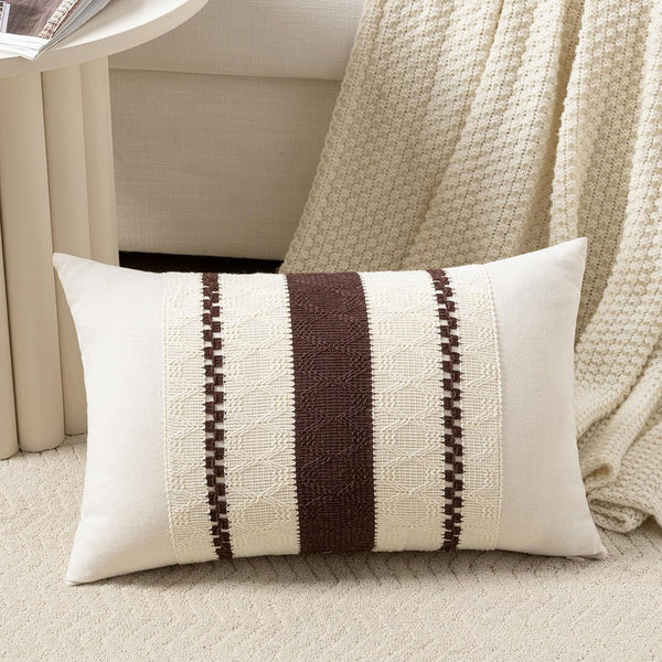 Fancy Homi Set of 1 Boho Brown Long Lumbar Decorative Throw Pillow Cover 12x24