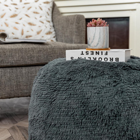 20x12 Fur Ottoman Stool Unstuffed Footstool Cover Floor Pouf NO Filler Foot Rest In Round Poof Seat Bean Bag Chair
