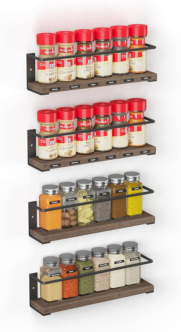 SpaceAid Spice Rack Organizer for Cabinet Door or Wall Mount, 4 Pack with 415 Spice Labels