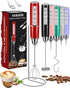 Milk Frother with Stand, Rechargeable Handheld Frother Wand, 3 Speed Adjustable, Electric Whisk Drink Mixer for Matcha