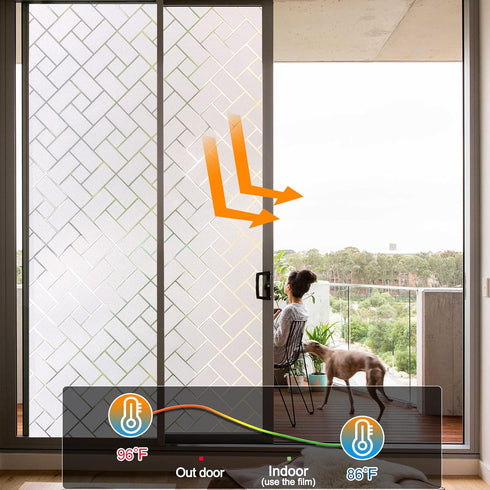 Coavas Non-Adhesive Window Privacy Film, Frosted Glass Sun Blocking Heat Control UV Blocking, 17.5 x 118 inches