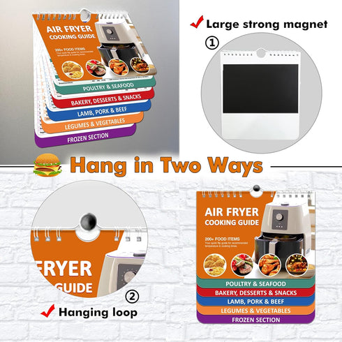 Over 200 Foods Air Fryer Cheat Sheet Magnets, Cooking Guide Booklet, Air Fryer Accessories for Frying and Cooking