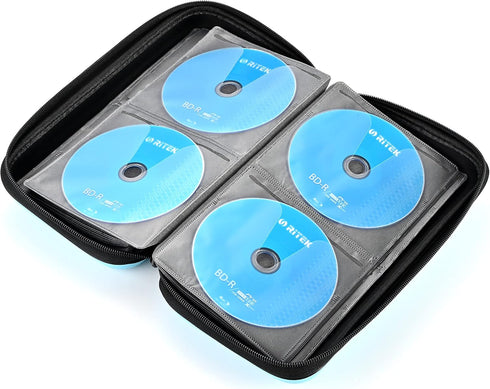 alavisxf xx CD Case, Portable Zipper Holder for 96 Capacity Blu-ray DVD, EVA Protective Disc Storage Organizer Bag (Sky