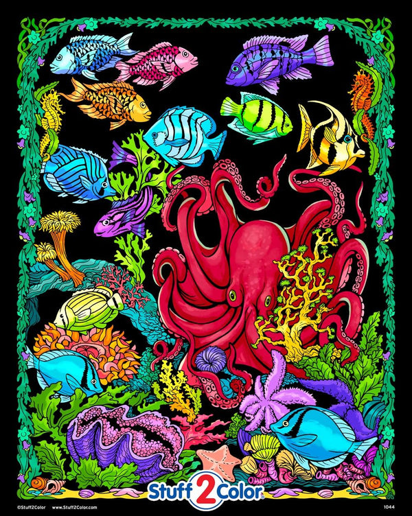 Stuff2Color Octopus Den Fuzzy Poster, Uncolored, Indoor Coloring Fun for All Ages