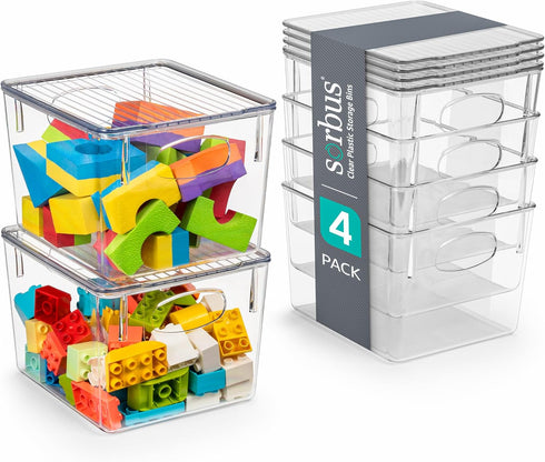 Sorbus Medium Clear Plastic Storage Bins with Lids, Stackable Organizer for Clothes, Medicine, Makeup, and Toys