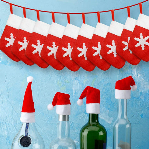 40 Pcs Christmas Silverware Holders, 20 Santa Hats and 20 Christmas Socks Flatware Organizers for Dinner Table