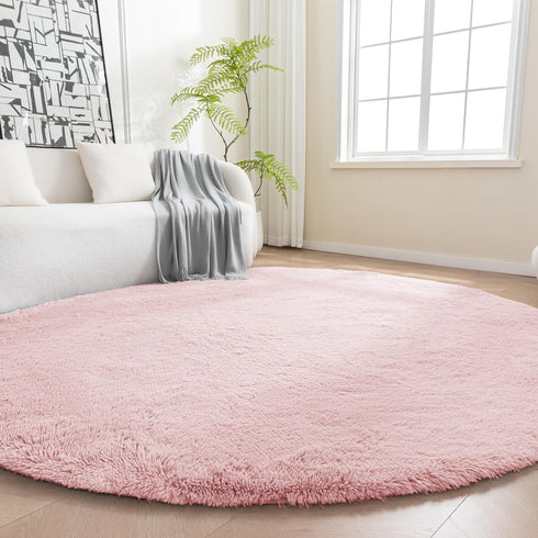 Amazon Basics Fluffy Washable Round Area Rug, Circle Shaggy Carpet for Living