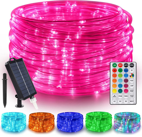 33FT 100 LED Solar Rope Lights, 18 Colors with Timer, 5 Modes,