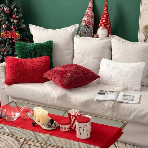 MIULEE Luxury Faux Fur Throw Pillow Cover - Pack of 2, Deluxe Winter Decorative Cushion Cover 18x18 Inch Red