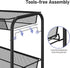 3-Tier 3 TOOLF Metal Rolling Cart, Mesh Wire Easy Assemble Utility Cart, Storage Trolley on Wheels with Hooks