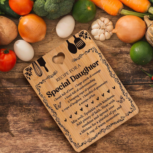 Daughter Birthday Gifts - "Recipe for a Special Daughter" Engraved Bamboo Cutting Board, 11x8.5x0.35 in.
