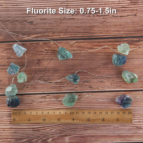 Natural Fluorite String Lights, Raw Crystal Decorative Lights with 20 LEDs 6.5ft Remote Control for Reiki Wedding