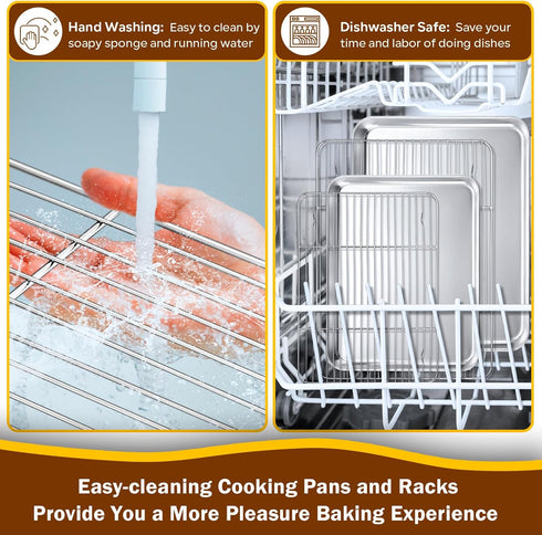 P&P CHEF Set of 2 Baking Sheets with Racks, Stainless Steel Cookie Sheet & Cooling Rack, 2 Sizes (16” + 12.5”)