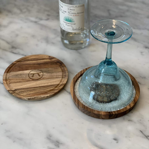 Outset 3-in-1 Acacia Wood Salt Rimmer, Cutting Board and Storage Container, 6.38" x 6.38" x 1.06" inches
