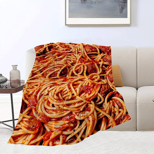 Cozy 50"x40" Tomato Spaghetti Blanket Soft Warm Italian Pasta Throw Blankets for Boys Girls Fuzzy Plush Funny Food