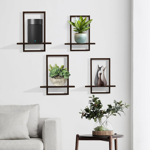 Set 2 PHOENANCEE Square Floating Shelves,Wall Plants Holder,Bathroom Wall Decor,Framed Decorative Shelf Black,Modern