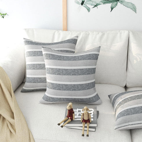 Decorative Classic Retro Stripe Throw Pillow Cover - 18 x 18 Inch, Beige Black Mixed, 2 Pieces