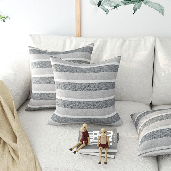 Decorative Classic Retro Stripe Throw Pillow Cover - 18 x 18 Inch, Beige Black Mixed, 2 Pieces