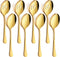 LIANYU 8 Pack Gold Serving Spoons, 8 3/4 Inch Stainless Steel Slotted Utensils for Catering