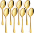 LIANYU 8 Pack Gold Serving Spoons, 8 3/4 Inch Stainless Steel Slotted Utensils for Catering