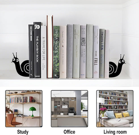 TYLCC 1 Bookends Cute Snail Metal Book Ends, Novelty Decorative Bookends for Bookshelf, Book Organizer for Desk Home