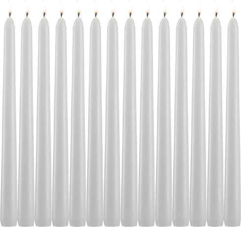White Taper Candles - Set of 14 Dripless 10 inch Tall, 3/4 inch Thick - 7.5 Hour Clean Burning