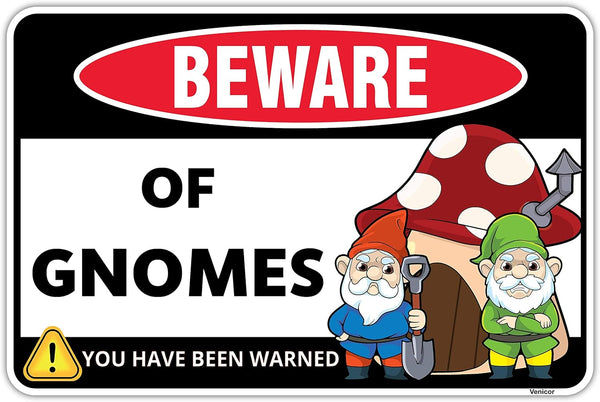 Venicor Gnome Sign Decor - 8 x 12 Inches Aluminum - Funny Gnome Gifts and Home Decorations for Women