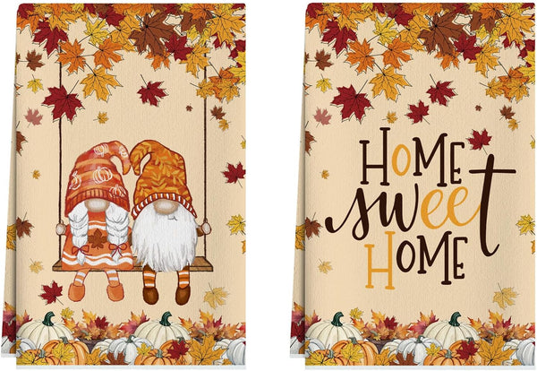 XCHI Fall Pumpkin Gnome Maple Leaves Dish Towels 18x26 Inch Hand Kitchen
