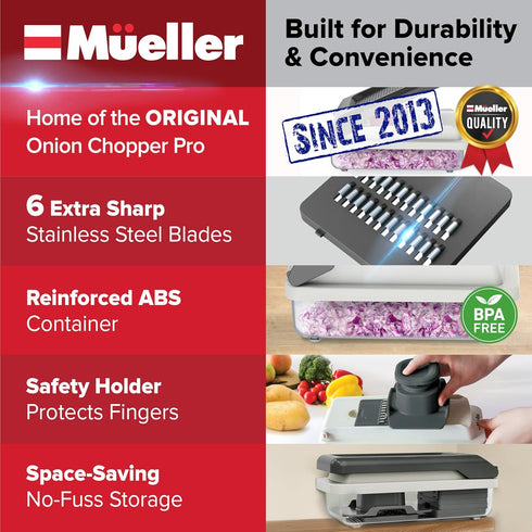 Mueller Vegetable Chopper Mandoline Slicer, Food Veggie Chopper, Cheese Grater, Onion Vegetable Cutter with Container