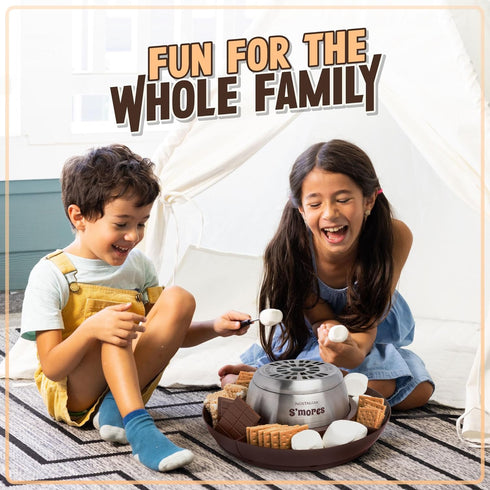 Nostalgia Tabletop Indoor Electric S'mores Maker, Smores Kit with Roasting Sticks and 4 Tray Lazy Susan, Brown