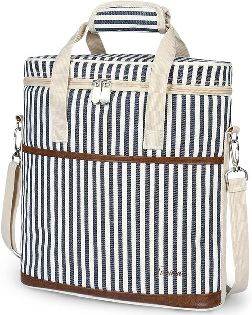 Tirrinia Insulated 3 Bottle Wine Gift Carrier - Padded Travel Cooler Tote Bag with Handle & Adjustable Strap, Stripe