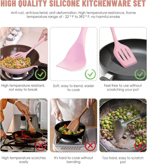 Kitchen Utensils Set, 12 Pieces Silicone Cooking Utensils (Dishwasher Safe), 392°F Heat Resistant Spatula Set for