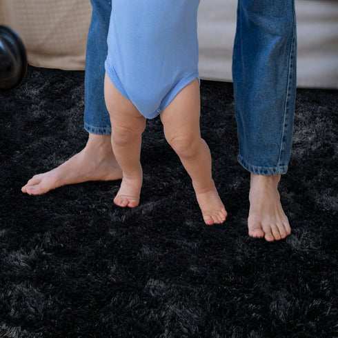 Super Fluffy Rug for Bedroom, 4x6 Feet Modern Shag Black Area Rug for Kids and Teens